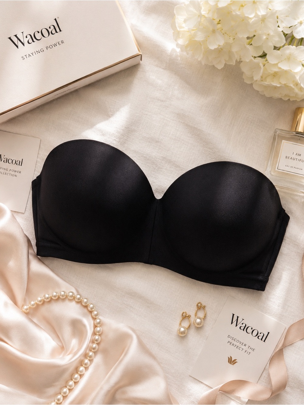 Wacoal Staying Power Strapless Bra 38C Black Wire Free Seamless Convertible